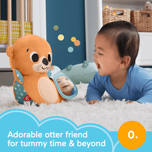Fisher-Price 2-In-1 Rockin’ Tummy Time Otter Plush Toy With Soft Book For Newborn Sensory Play