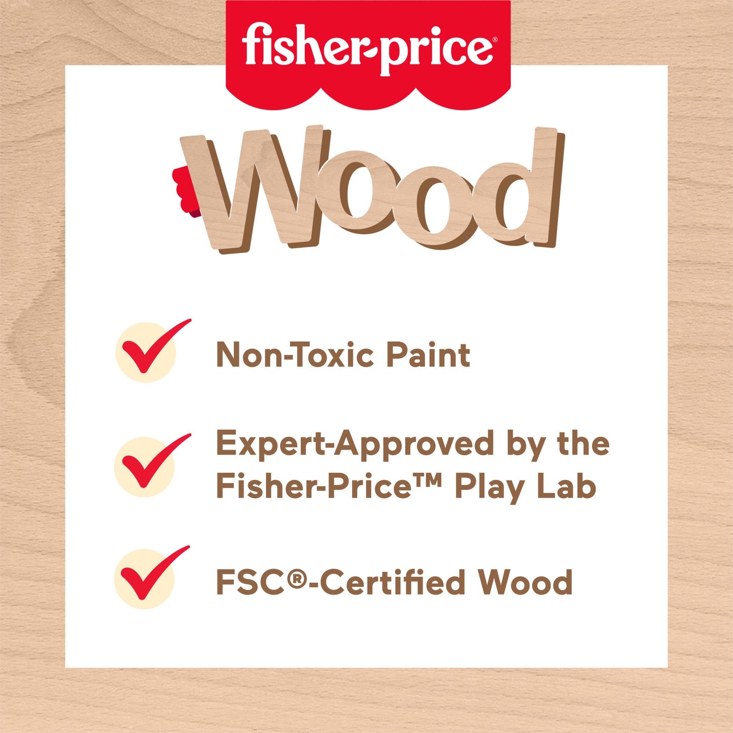 Fisher-Price Wooden Push-Along Bunny Toy Vehicle For Baby Crawling Play. 1 Wood Piece