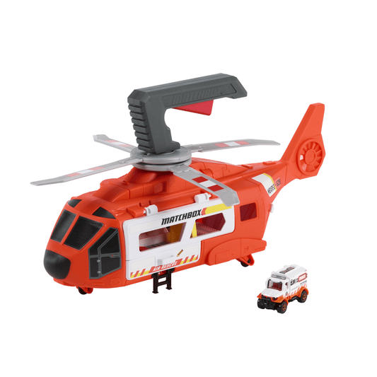 Matchbox Action Drivers Matchbox Rescue Helicopter,16-in Large-Scale Helicopter With 1:64 Scale Die-Cast Toy Ambulance