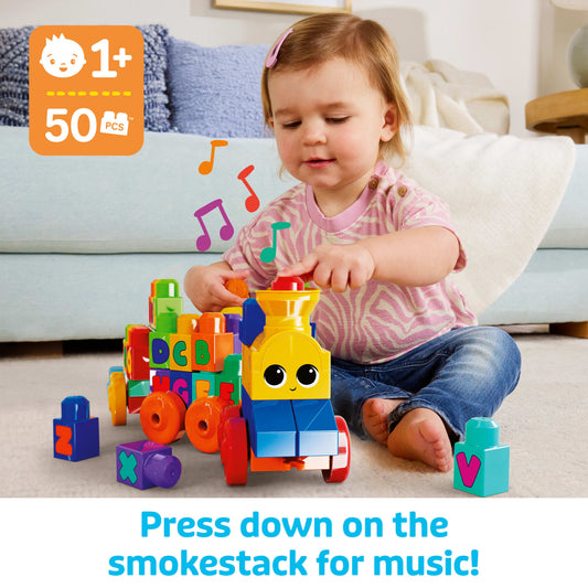First Builders ABC Musical Train Toy Building Blocks With Music (50 Pieces) For Toddler